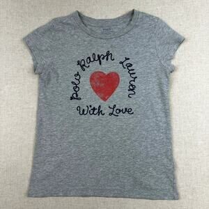 Polo Ralph Lauren Girls Tee With Love Heart Graphic Gray T-Shirt Vday 6x